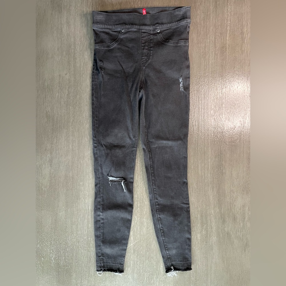 Spanx Jeanish Solid Black Distressed Skinny Jeans Leggings XS
